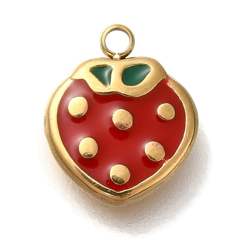 7576 3Pcs Red Strawberry Charms Mini Strawberries Enamel Food Fruit Pendant